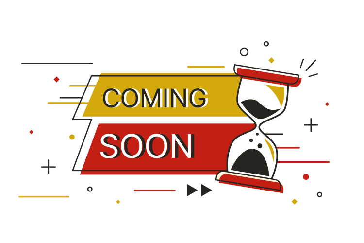 Coming Soon graphic with hourglass